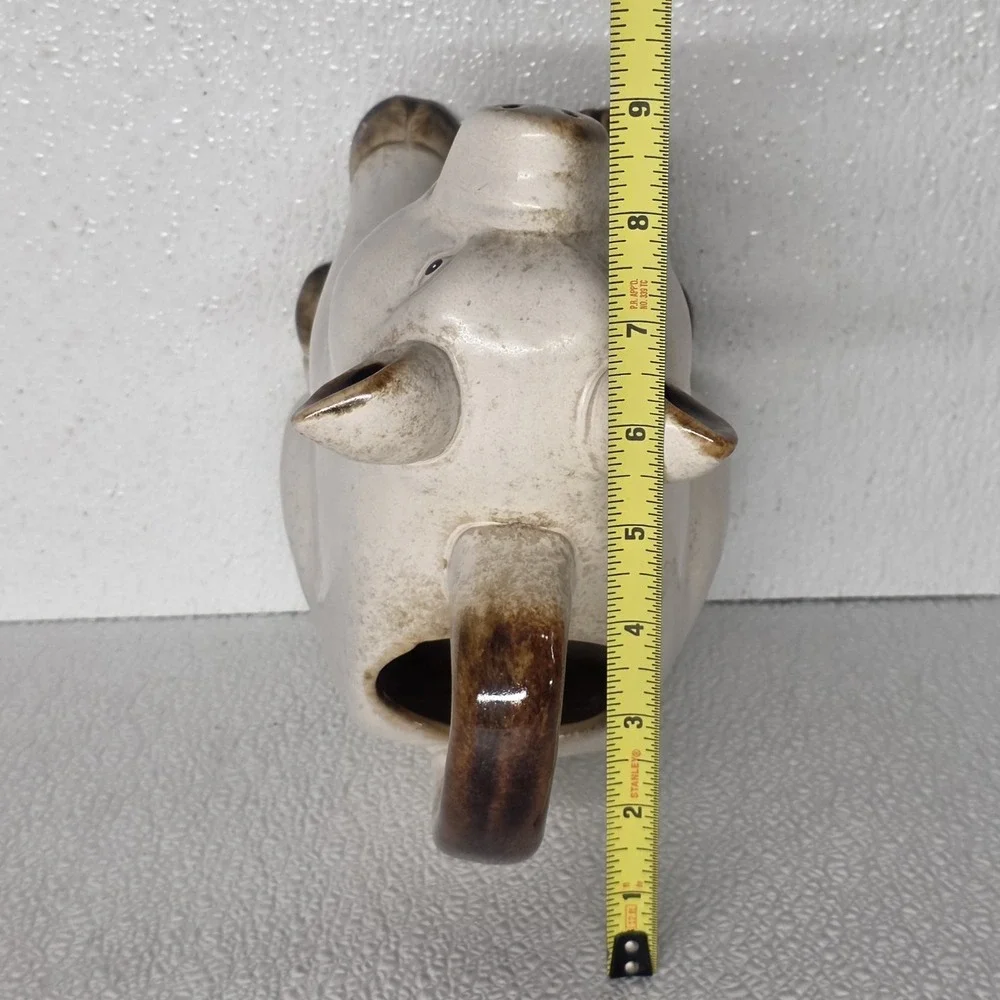 Vintage Ceramic White Pig Pitcher Watering Can Heavy Farm Stoneware